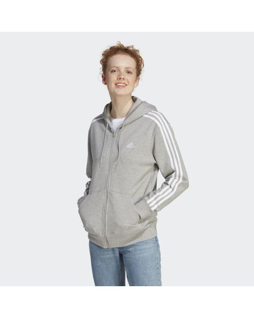 Adidas Gray Essentials 3-stripes French Terry Regular Full-zip Hoodie