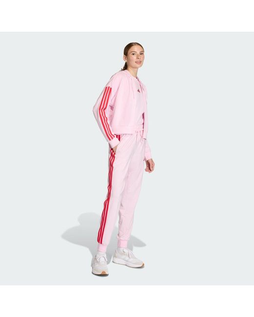 Adidas Pink Essentials 3-Stripes French Terry Full-Zip Hoodie