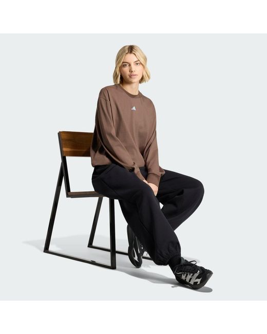 Adidas Brown 3 Stripes Studio Boyfriend Long-Sleeve Top Long-Sleeve Top