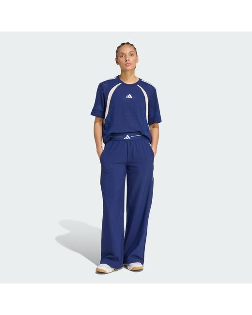 Adidas Blue Hyperglam Color Block Wide Woven Joggers