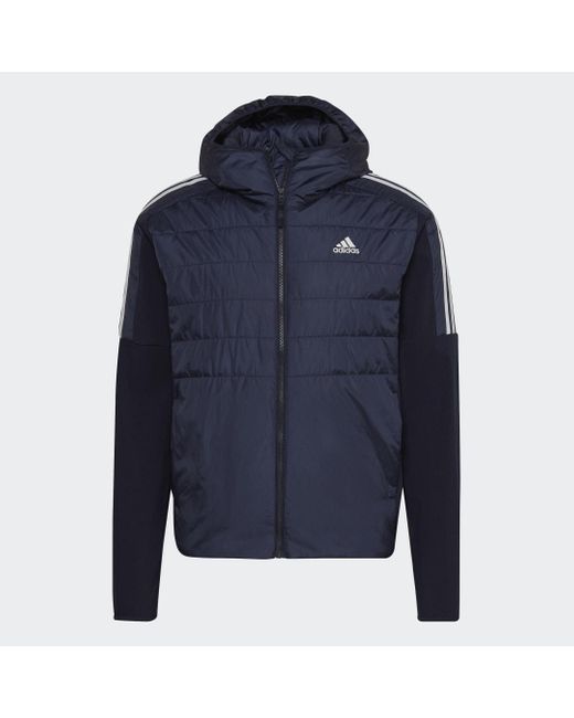 Adidas Blue Essentials Insulated Hooded Hybrid Jacket for men