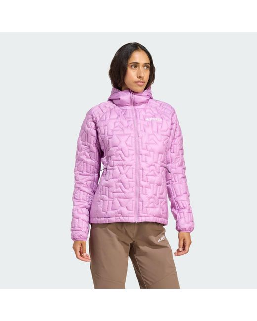Adidas Purple Terrex Xperior Primaloft Loose Fill Insulated Hooded Jacket