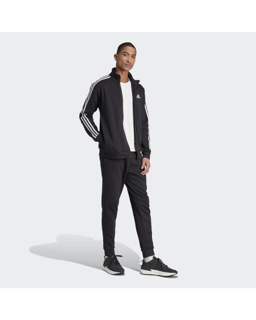 Adidas Black Basic 3-Stripes Fleece Track Suit for men