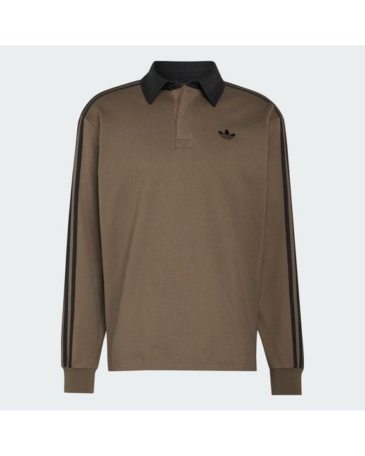 Adidas Brown 3-Stripes Rugby Longsleeve Polo for men