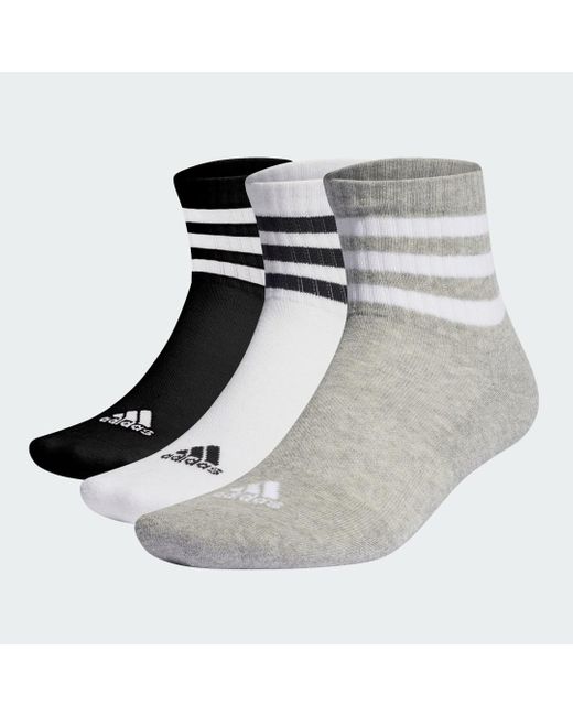 Adidas Metallic 3-Stripes Cushioned Sportswear Mid-Cut Socks 3 Pairs