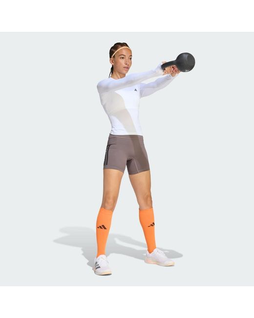 Adidas White Primelift Essentials Workout Contour Long Sleeve