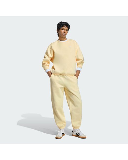 Adidas Yellow Essentials Crew Long Fleece Os Sweatshirt