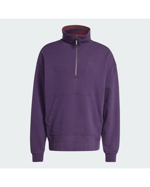 Adidas Purple 90S Alternative Sport Half Zip Graphic Fleece Sweat for men