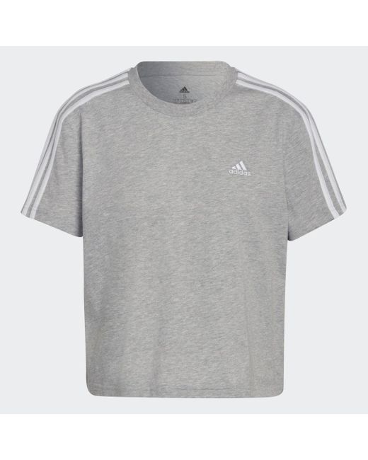 Adidas Gray Essentials Loose 3-Stripes Cropped T-Shirt