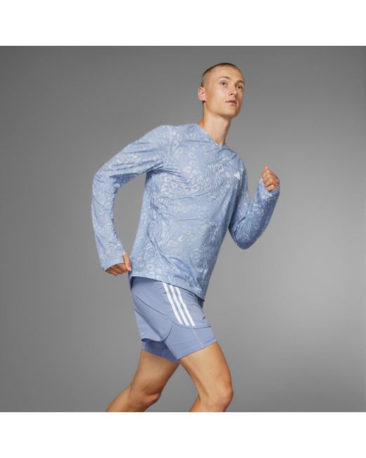 Adidas Blue Own The Run Climacool 3-Stripes Long Sleeve Tee for men