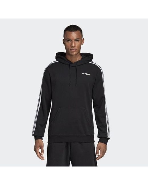 adidas Cotton Essentials 3 stripes Hoodie in Black for Men adidas 3 Stripe Black Partial Zip Sweatshirt in 2019