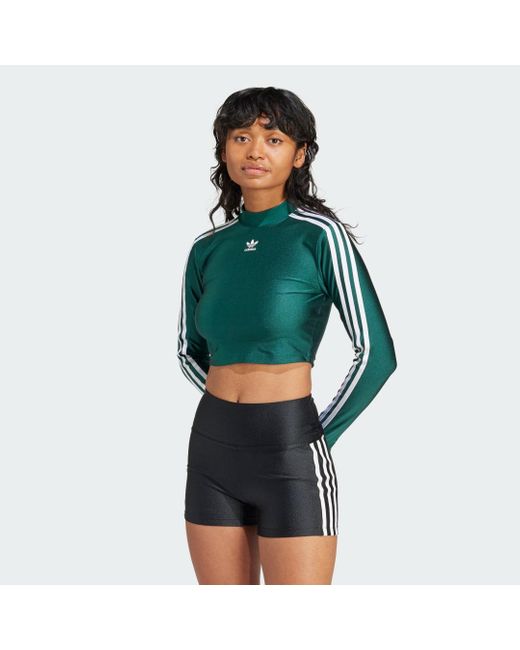 Adidas Green 3-stripes Cropped Long-sleeve Top