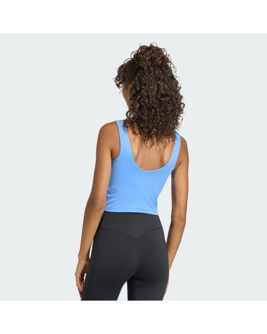 Adidas Blue 3 Stripes Studio All Me Light Support Tank Top