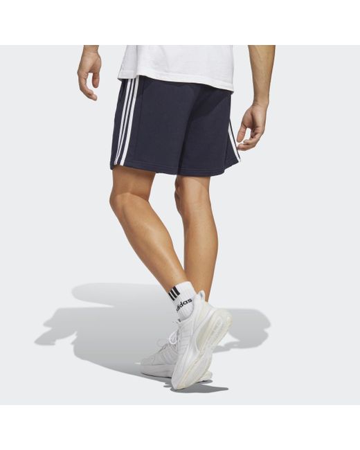 Adidas Blue Essentials 3 Stripe Fleece Shorts for men
