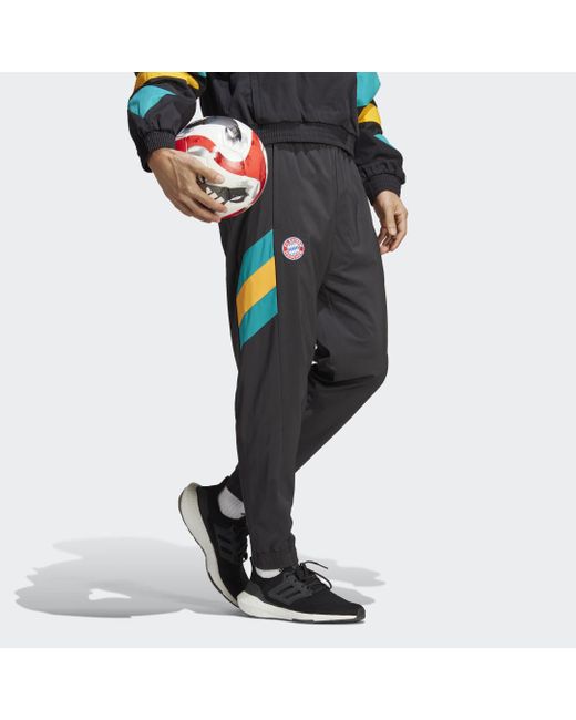 Adidas Black Fc Bayern Icon Woven Tracksuit Bottoms for men