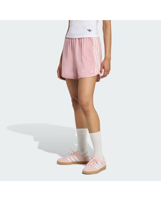 Adidas Originals Pink Satin Shorts Ruffle 3-Stripes