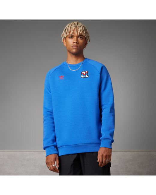 Felpa Essentials Trefoil Crew Olympique Lyonnais di Adidas in Blue da Uomo