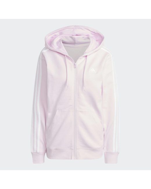 Adidas Pink Essentials 3-stripes French Terry Regular Full-zip Hoodie