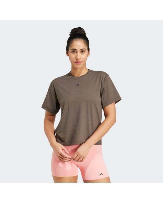 Adidas Brown Power Back-Cutout 3-Stripes Tee