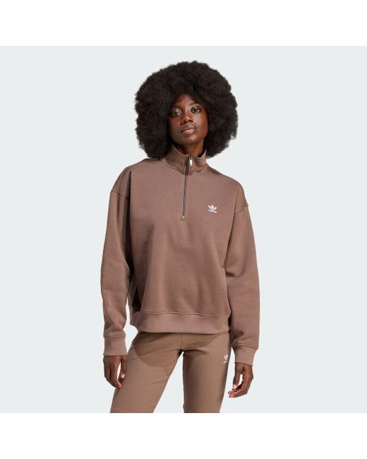 Adidas Brown Essentials 1/2 Zip Sweatshirt