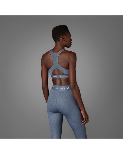 Adidas Gray Techfit Medium-Support High-Neck Print Bra
