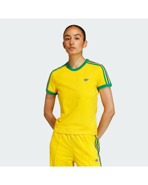 Adidas Yellow 3 Stripes Slim Tee