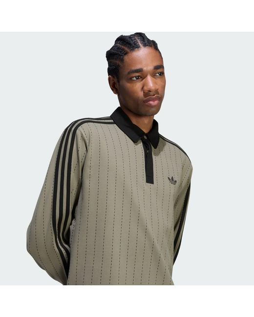 Adidas Green Pinstripes Longsleeve Polo Shirt for men