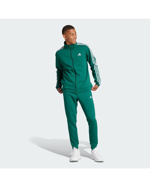 Adidas Green Basic 3-Stripes Fleece Track Suit for men