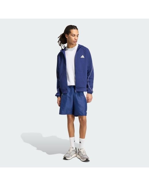 Adidas Blue Stadium Small Logo Full-Zip Hoodie for men