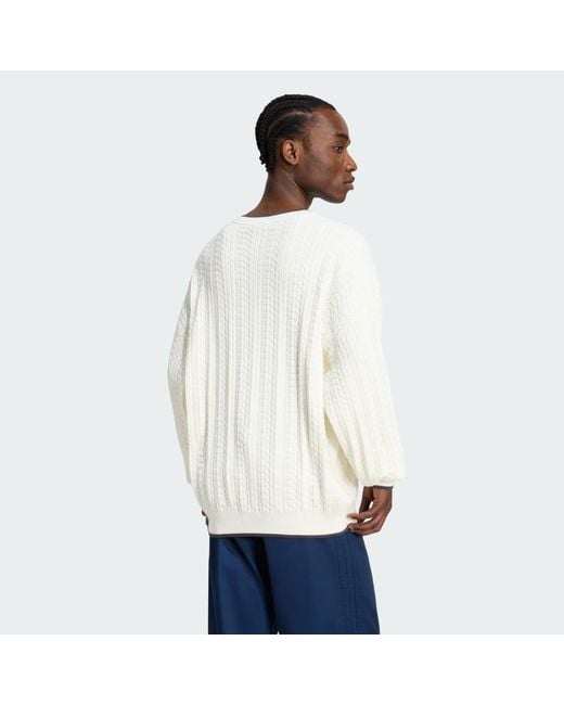 Adidas White Cable Knit V-Neck Sweatshirt for men