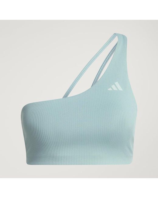 Adidas Blue Optime Workout Rib One Shoulder Light Support Bra
