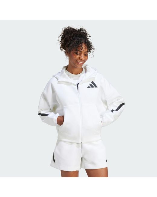 Adidas White Z.n.e. Full-zip Hoodie