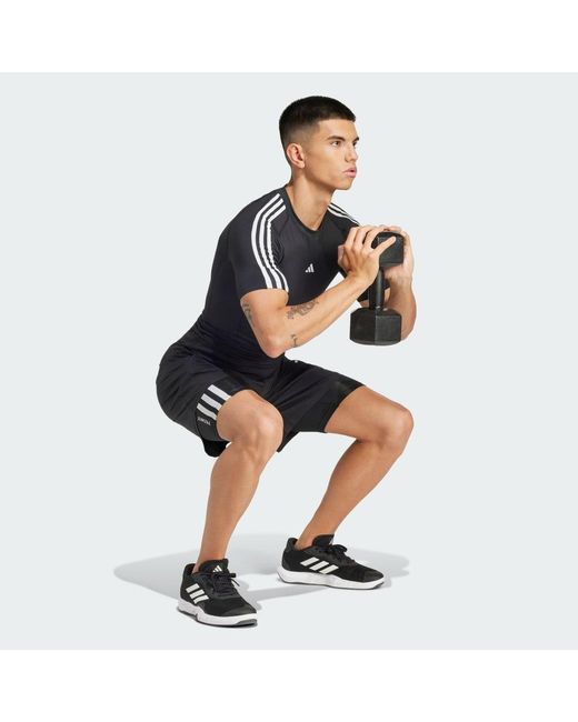Adidas Black Techfit Compression Training 3-Stripes T-Shirt for men