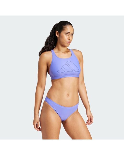 Adidas Originals Blue Big Bars Y-Back Bikini Top
