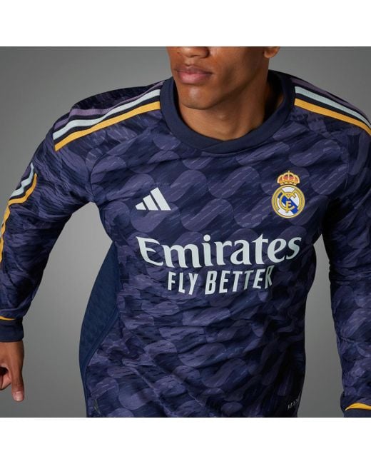 Adidas Blue Real Madrid 23/24 Long Sleeve Away Authentic Jersey for men