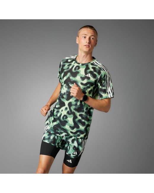 Adidas Green Own The Run 3-stripes Allover Print T-shirt for men
