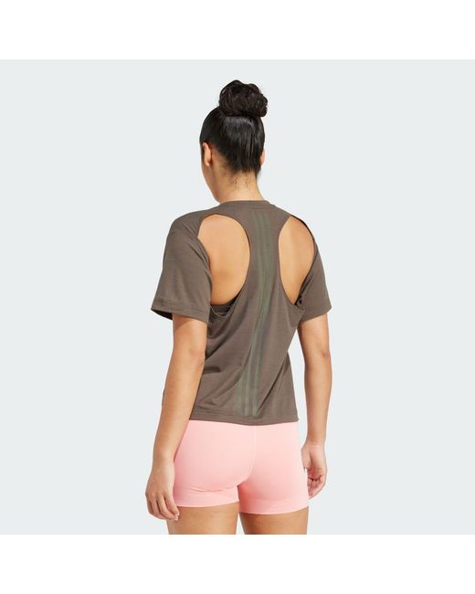 Adidas Brown Power Back-Cutout 3-Stripes Tee