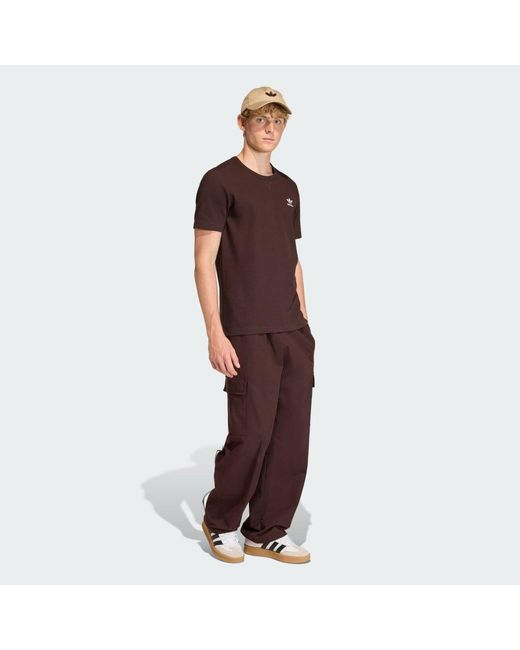 Adidas Brown Trefoil Essentials Waffle T-Shirt for men