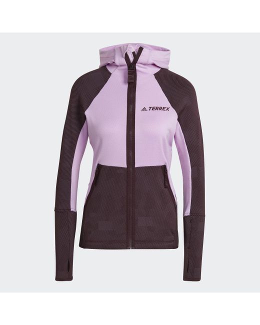 Adidas Purple Terrex Tech Flooce Hooded Hiking Fleece Jacket