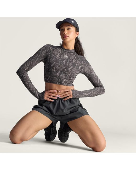By Stella Mccartney Maglietta A Maniche Lunghe Da Allenamento Crop Stampata di Adidas in Gray