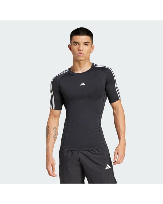 Adidas Black Techfit Compression Training 3-Stripes T-Shirt for men