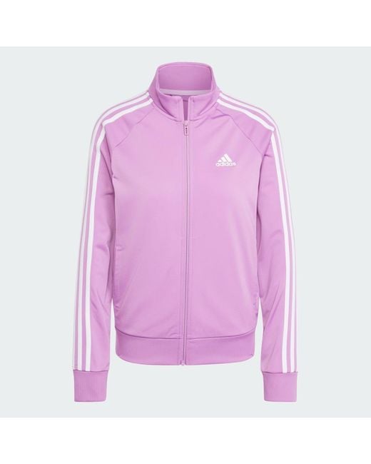 Adidas Purple Primegreen Essentials Warm-Up Slim 3-Stripes Track Jacket