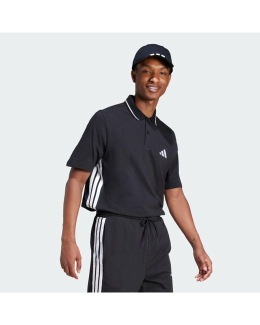 Adidas Blue Essentials 3-Stripes Piqué Polo Shirt for men
