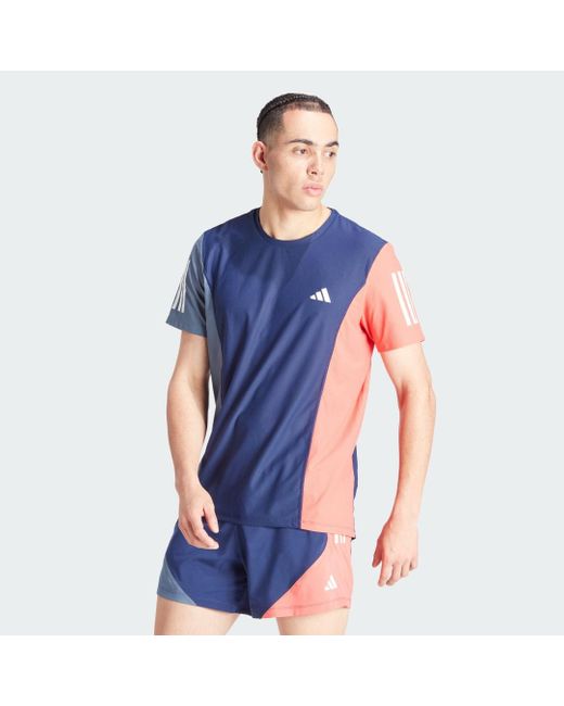 Adidas Blue Own The Run Colorblock T-shirt for men