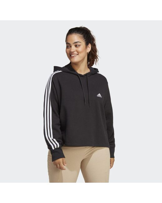 Adidas Black Essentials 3-Streifen French Terry Crop Hoodie – Große Größen