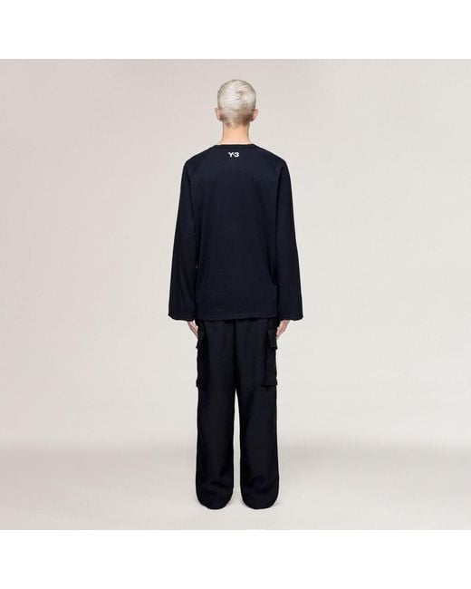 Camiseta Manga Larga Con Bordes Sin Rematar Y-3 3 Stripes Adidas de color Blue