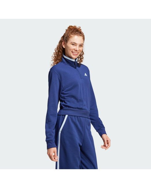 Sudadera Essentials Color Pop French Terry Crop Quarter-Zip Adidas de color Blue