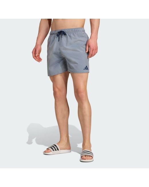 Adidas Blue Seersucker Stripy Swim Shorts 5-Inch for men