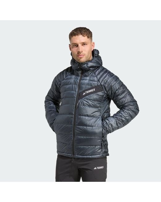 Adidas Blue Terrex Techrock Climawarm+ Down Hooded Jacket for men