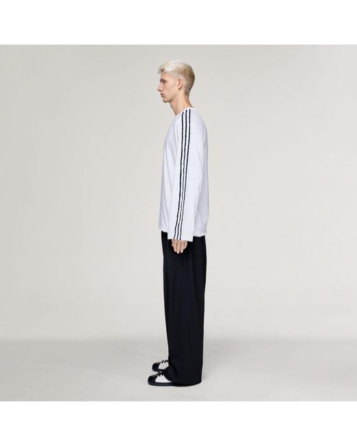 Camiseta Manga Larga Con Bordes Sin Rematar Y-3 3 Stripes Adidas de color Natural